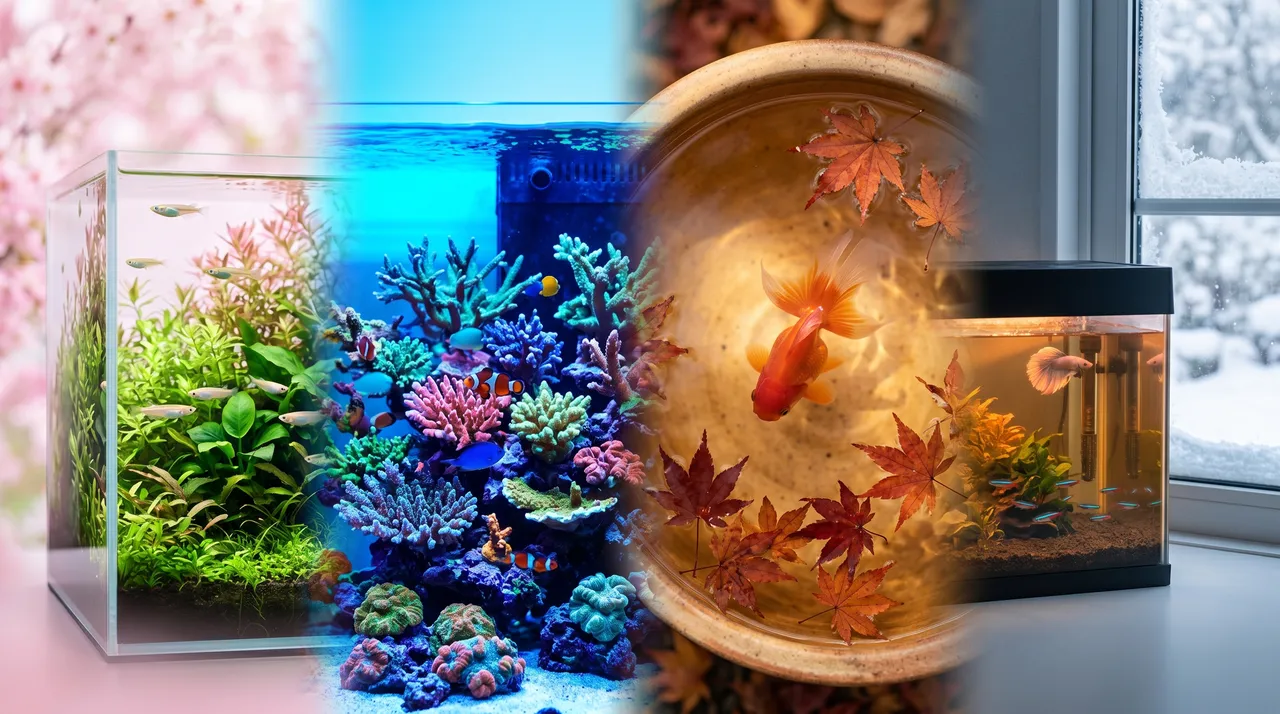 Aquariums and terrariums across the four seasons